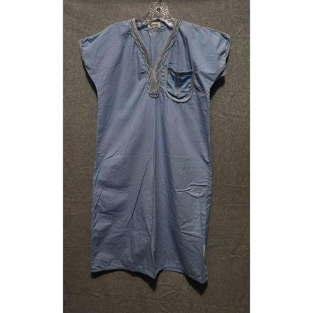 Kamal  Maxi Tunic Dress Womens Large Light Baby Blue Short Sleeve V Neck